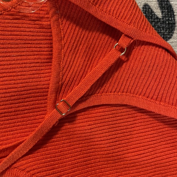 SMALL ORANGE RIBBED SIDE CUT-OUT TIEUP DRESS - Picture 2 of 5